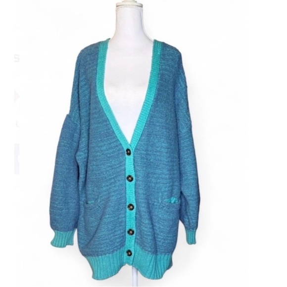 Free People Sweaters - ✨ Free People Oversized Two-Tone Teal Cardigan – Size M (Good Used)✨